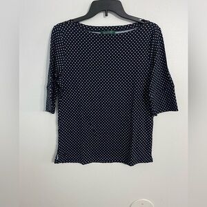 Lauren Ralph Lauren black & white polka dot blouse Size Large 100% Cotton